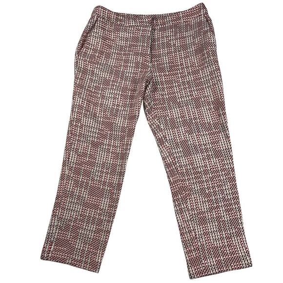 H&M Tweed Jacquard Weave Trouser Pants Red/White/Black Size 12 - Picture 1 of 13